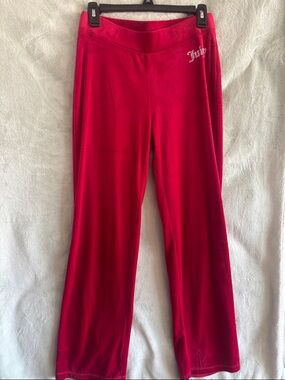 Juicy Couture Bright Red Velour Pants with Rhinestone Logo